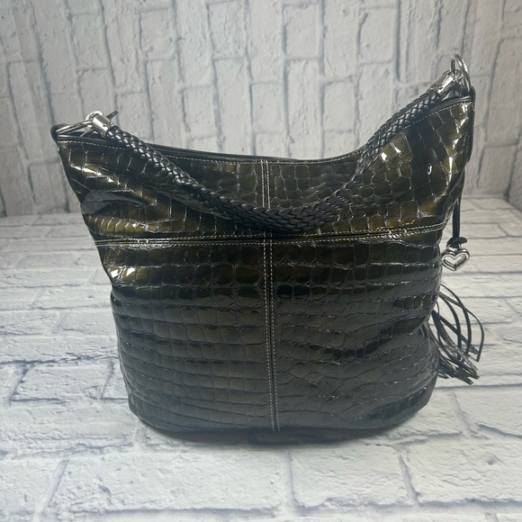 Brighton Dark Green Crocodile Embossed Hobo Bag. - Picture 1 of 10